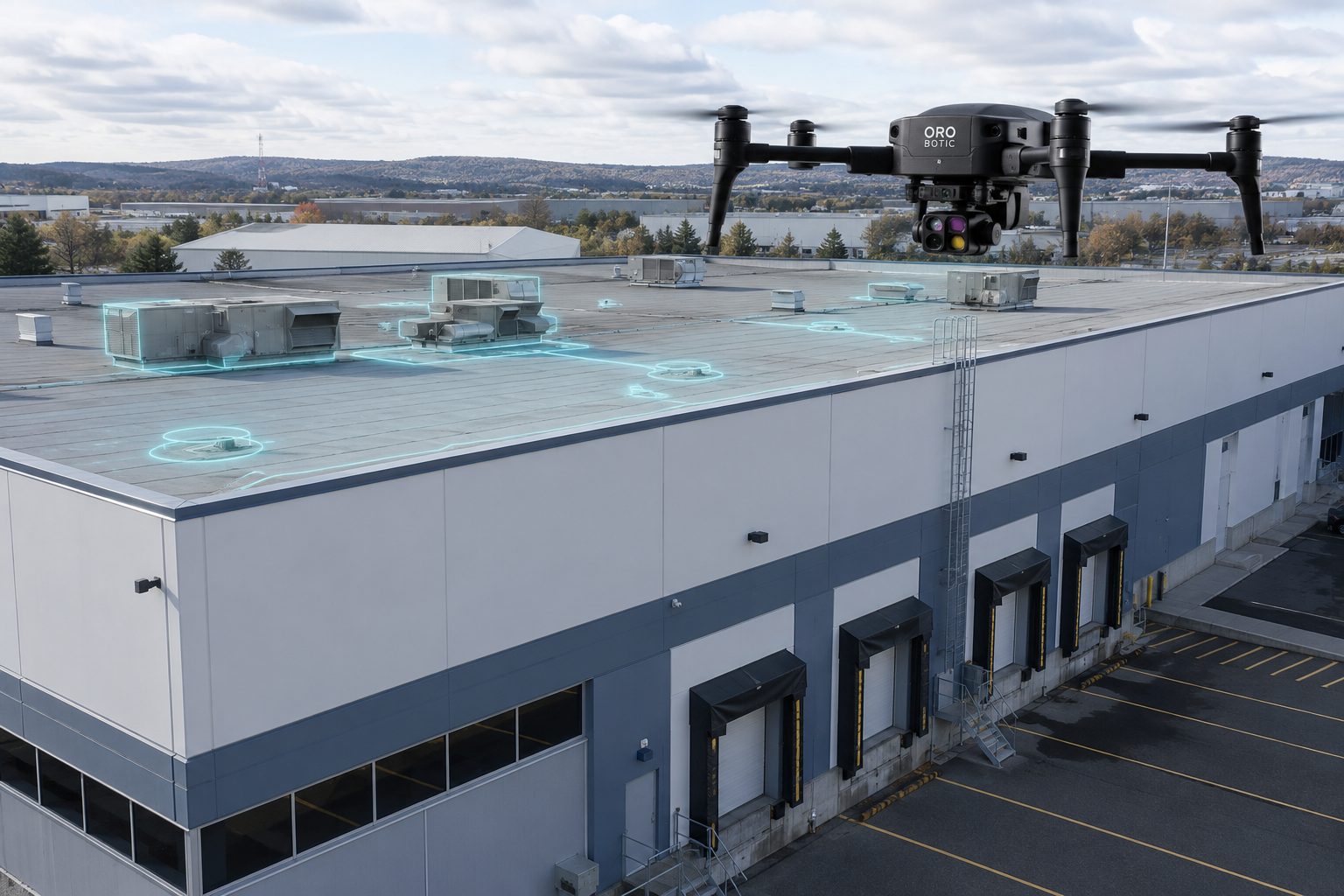 Drone en inspection de toiture commerciale